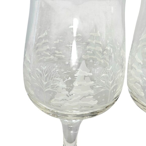 2 Lynns China Pines Water Goblets 7" Winter Scene white silhouette trees holiday - Picture 2 of 3